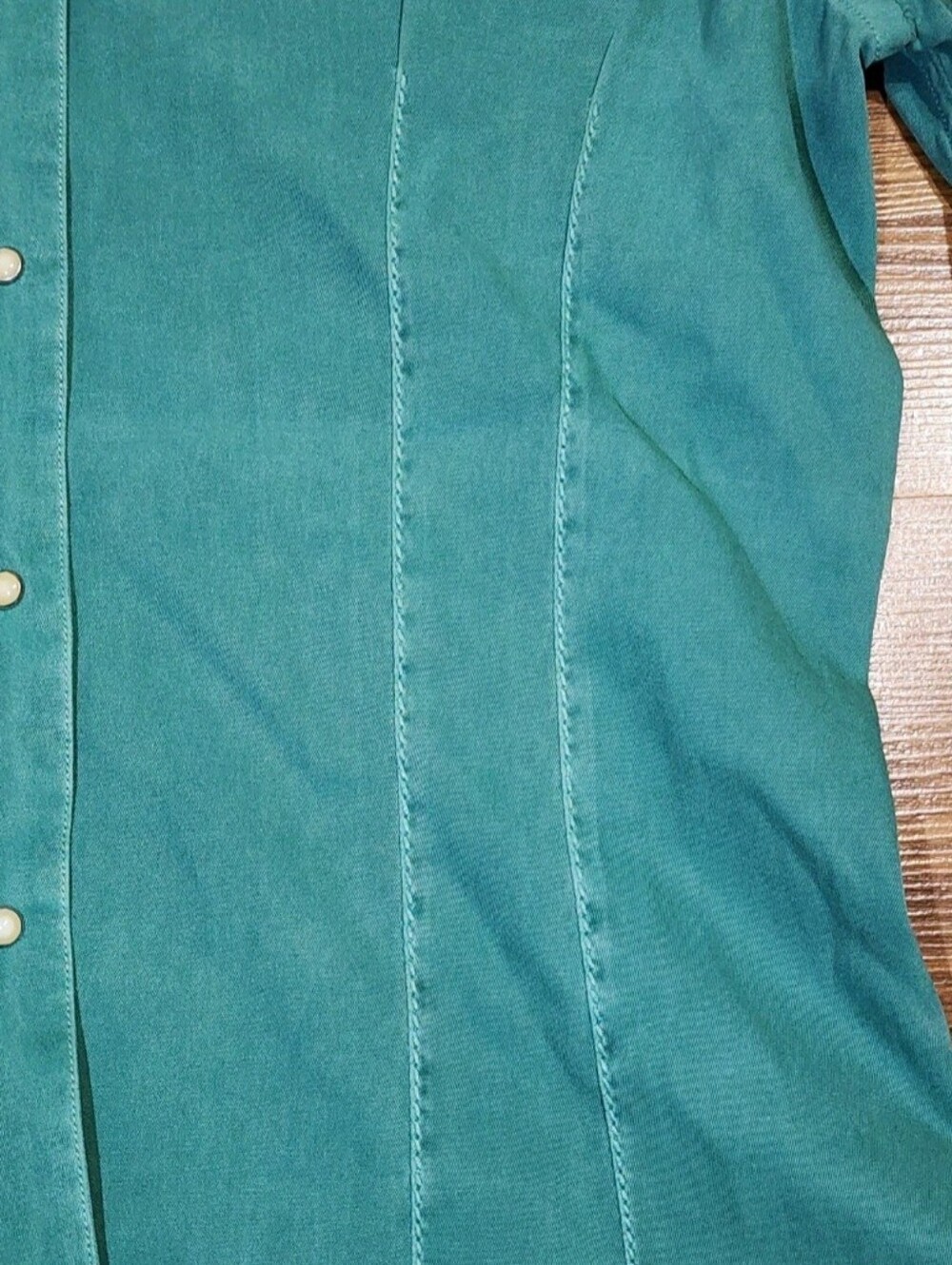 Ryan Michael Western Shirt Womens XS Turquoise Silk Cotton Snap Pearl Button - Picture 4 of 13